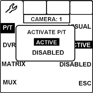 P/T Si la cámara está definida como activa y es un domo motorizado o un dispositivo P&T y quiere controlar las funciones de telemetría desde el teclado presione P/T.