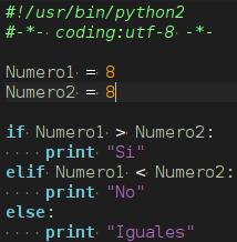 Código a ejecutar Ejemplo: Ahora queremos modificar el script anterior para que nos imprima en la pantalla un Iguales en el caso de que las variables tengan el mismo valor.