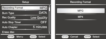 2. Formato de Grabación MP4: Seleccionar MP4 si desea reproducir la grabación del disco en un reproductor Blu-Ray o Computadora.