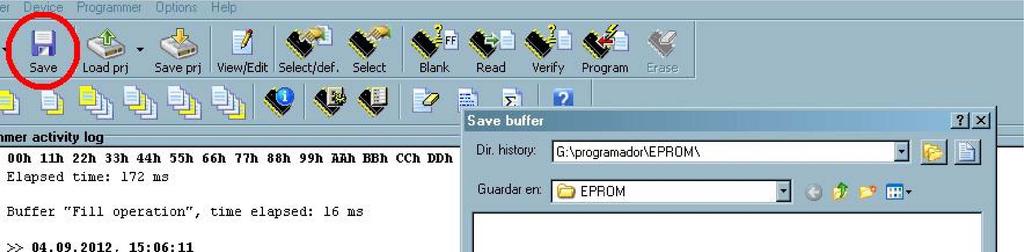 name 3 Guardar Archivo (Buffer) Como lo que se necesita es generar un archivo para poder programar la Memoria EPROM, se debe guardar el