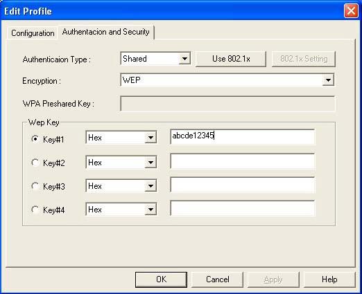 Para configurar la encriptación, siga estos pasos: B. WEP 1. Seleccione el tipo de autenticación: sistema abierto o clave compartida. 2. Seleccione el número clave que desea utilizar. 3.