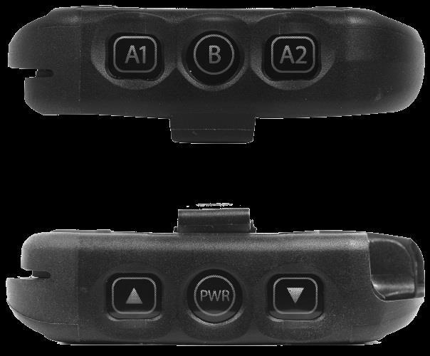 2.2 Características del auricular y belt-pac 2.2.1 Controles e indicadores Luz de encendido Botón para subir Botón de encendido Botón del canal Botón para bajar Botón del canal "B" Botón del canal Luz de transmisión Figura 4.