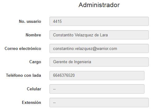 Imagen 14. Datos del administrador en Mi cuenta. 2.2. Datos del administrador de la UR No. de usuario. Número de usuario en el sistema. Nombre.