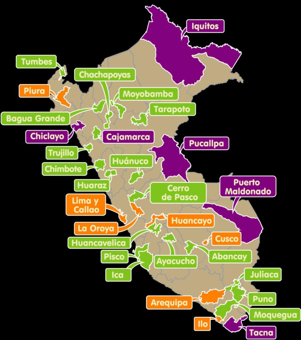 Zonas Prioritarias en el Perú 13 zonas de atención prioritaria establecidas en el 2001 (Arequipa, Pasco, Chiclayo, Chimbote, Cusco, Huancayo, Ilo, Iquitos, La Oroya, Lima-Callao, Pisco, Piura