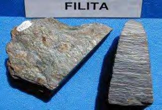 FILITA.- Roca de grado de metamorfismo bajo (Metamorfismo por carga de sedimentos), intermedio entre una pizarra y un esquisto.