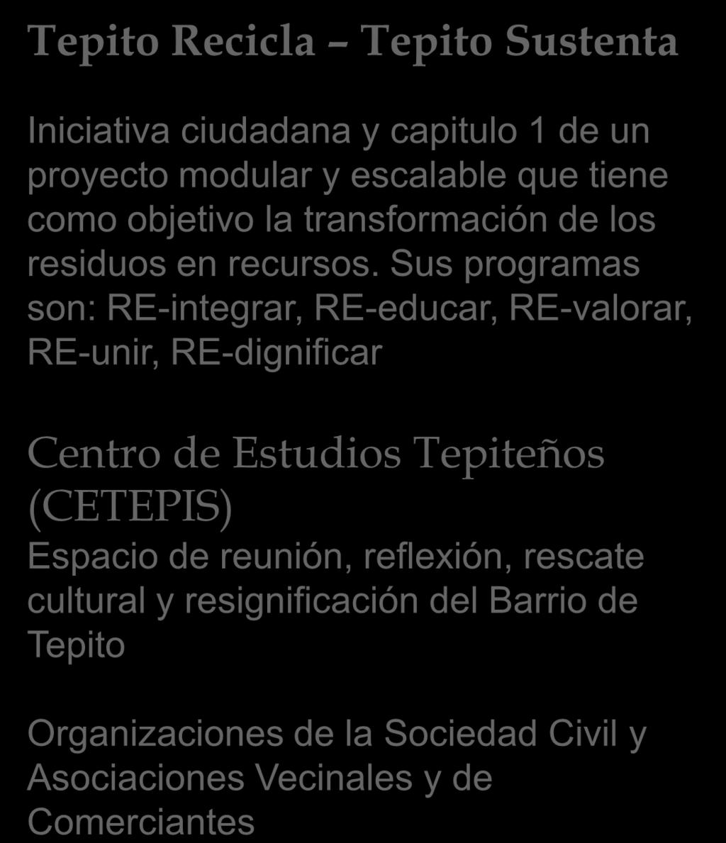 VÍNCULOS INSTITUCIONALES Tepito Recicla Tepito Sustenta Iniciativa ciudadana y