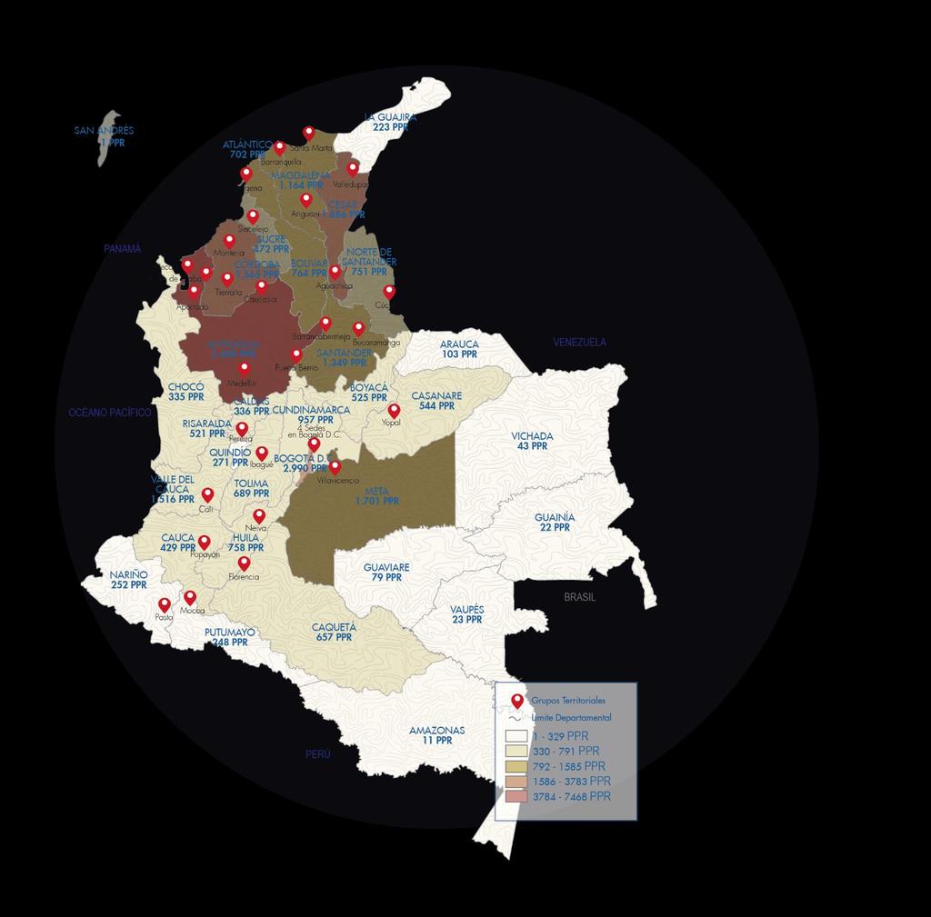 Presencia de la ACR en el territorio nacional La población desmovilizada esta en 860 municipios y 32 departamentos del país y el distrito capital.