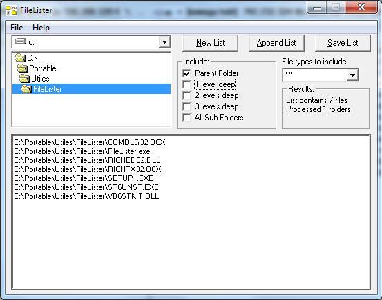 Ejemplo C:\Portable\Utiles\Filelister\ Y ejecuta el archivo FileLister.