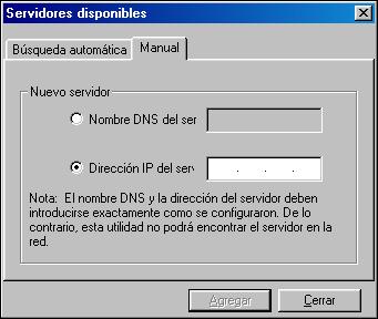 2 Si no se encuentra ningún servidor Fiery X3eTY, haga clic en la sección Manual para buscar por nombre DNS o dirección IP.