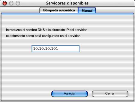 2 Si no se encuentra ningún servidor Fiery X3eTY, haga clic en la sección Manual para buscar por nombre DNS o dirección IP.