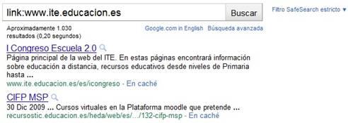 es - Site: Limita la búsqueda a un sitio web o a un dominio. Ejemplo: site:www.ite.educacion.