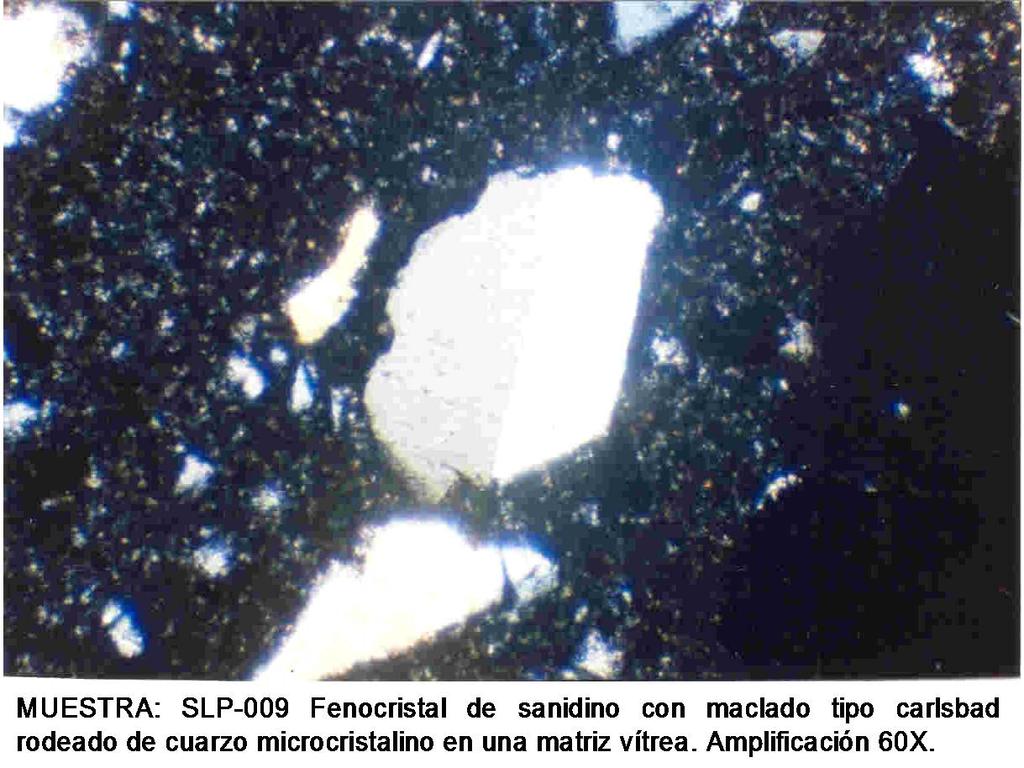 Clave Minerales Principales Forma Relaciones Y Asociaciones SLP 009 Cuarzo 25 a 50% Anedral Cristales finos mezclados en la matriz así como fenocristales corroídos Feldespatos 5 a 25% Suedral