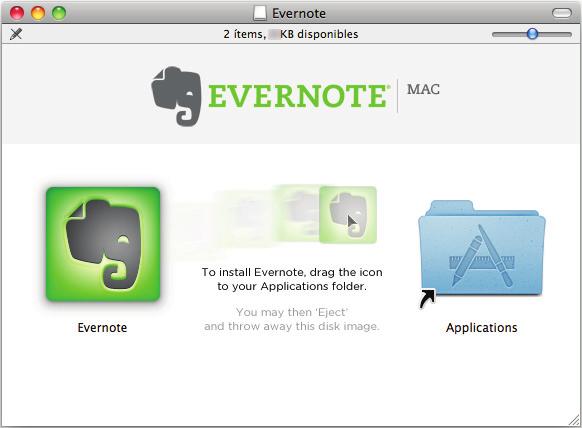 Instalar en Mac OS 7. Arrastre el icono [Evernote] hasta el icono [Applications]. aevernote para Mac es copiado en la carpeta [Aplicaciones]. 8.