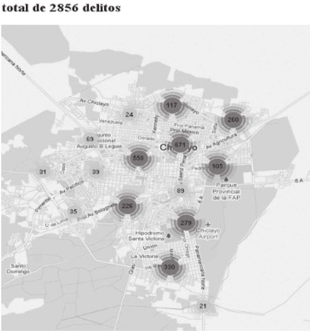 César Vásquez (Coordinador) Figura 2 Mapa virtual de la incidencia delictiva Entiéndase como zonas calientes a las lugares de mayor incidencia de delitos y las zonas cálidas como las zonas de