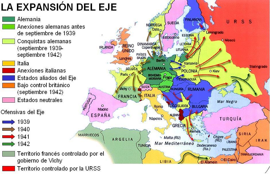 3. DESARROLLO DEL CONFLICTO / ETAPAS A) Primera Fase (1939-1942) - Alemania invade Polonia el 1 de Septiembre de 1939 lo que provocó la guerra.