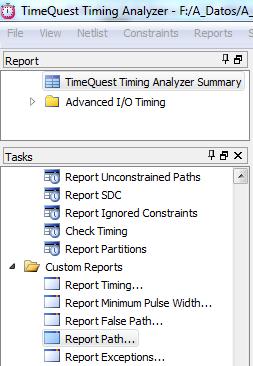 b. En la nueva ventana, Report Path, en el panel Targets se deben seleccionar todos los caminos (paths) que se deseen analizar con la herramienta TimeQuest Timing Analyzer.