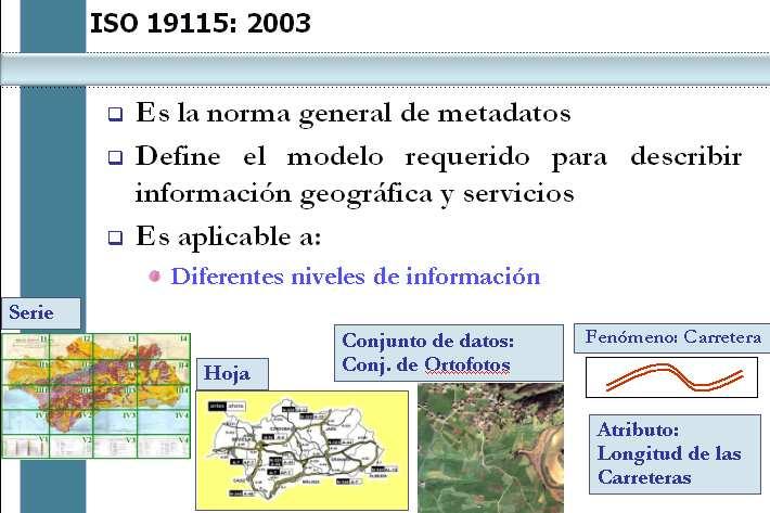 el año 2009 que publican la segunda parte denominada ISO 19115-2 7. Esta norma llegó tarde, ni en España ni en Europa se llega a tener en cuenta en las normativas que a continuación se explican.