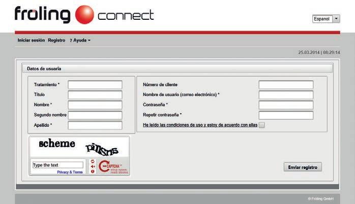 Registrar una cuenta de usuario 2 2 Registrar una cuenta de usuario Para conectar la caldera a froeling-connect, es necesario registrarse: Abra el sitio web www.froeling-connect.com.
