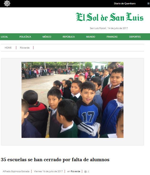 35 escuelas se han cerrado por falta de alumnos SAN LUIS POTOSÍ (14/jul/2017).