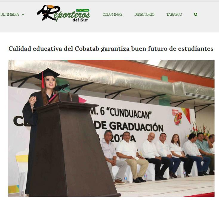 Calidad educativa del Cobatab garantiza buen futuro de estudiantes TABASCO (14/jul/2017).