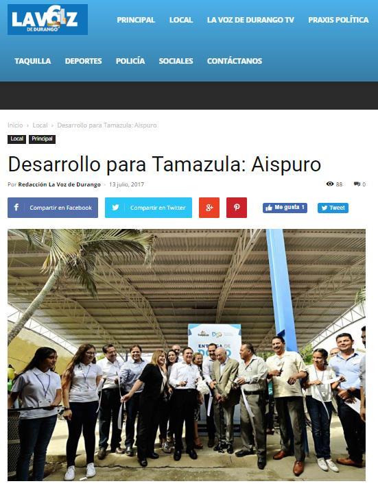 Desarrollo para Tamazula: Aispuro DURANGO (13/jul/2017).