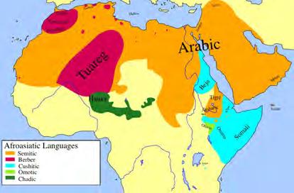 En las imágenes dos bereberes, la distribución actual de los idiomas afroasiáticos y su posible origen y