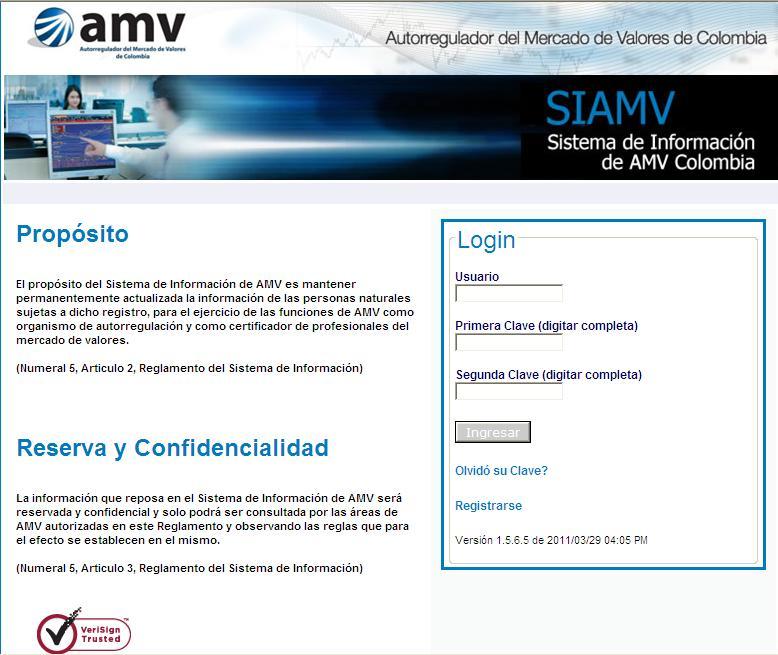 INGRESO AL SIAMV 1. Para ingresar al SIAMV, es necesario que digite manualmente en la barra de direcciones de Internet el siguiente link: https://tule.amvcolombia.org.co/siamv/app 2.