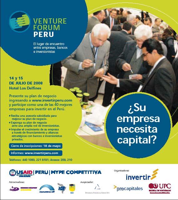 FINANCIAMIENTO Venture Forum 40 pequeñas y medianas empresas no menos de US$ 150 mil en ventas