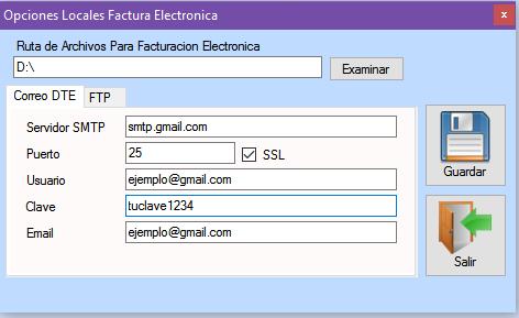 Otras opciones Configuración de correo Si configura su correo, podrá enviar los DTE mediante el módulo de envío de PDF y XML clientes y los acuses de recibo.