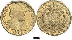 Madrid. M. 4 escudos. (Cal. 315). Precioso color. MBC+. Est. 500............ 375, F 1896 1776. Popayán. SF.