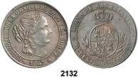 Segovia. 5 céntimos de real. (Cal. 616). Parte de brillo original. S/C-. Est. 40..... 25, 2128 1858. Segovia. 10 céntimos de real. (Cal. 604). Escasa. MBC+/EBC-. Est. 40......... 25, F 2129 1859.
