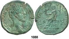 Su cabeza laureada. Rev.: TR. P. VII. IMP. V. COS. III. P. P. S. C. Júpiter sentado a izquierda, con Victoria y cetro. 22,20 grs. Grietas. Pátina verde. MBC+. Est. 300.