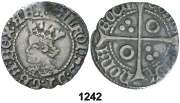 F 1242 Alfons IV (1416-1458). Perpinyà. Croat. (Cru.V.S. 825.8). Anv.: ALFONS9 DI GRA REX ARA. Rev.: Roel en 2º y 3er cuartel. -COMS-BARCh -NONA-ROCIL. 2,85 grs. Escasa. MBC-. Est. 300.