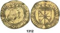 REINO DE NAVARRA F 1312 Fernando I (1512-1516). Pamplona. Doble real. (Cru.V.S. 1313) (Cal. 13). Anv.: FERNANDVS D G R NAVAR. Rev.: Armas de Navarra. SIT NOMEN DOMINI BENE. 6,93 grs. Sirvió como joya.