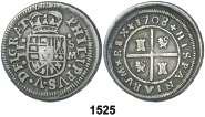 F 1525 1708. Sevilla. M. 2 reales. (Cal. 1417). Muy rara. MBC-/MBC. Est. 750.