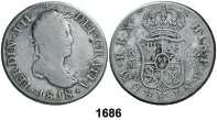 BC-/BC. Est. 200............................... 90, F 1686 1818. Madrid. GJ. 2 reales. (Cal. 920). No figuraba en la colección de 2 reales, Áureo abril 2003. Rara. BC. Est. 70...................................... 40, 1687 1819.