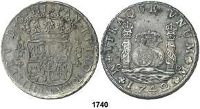 F 1738 1740. México. MF. 8 reales. (Cal. 790). Columnario. MBC. Est. 225.