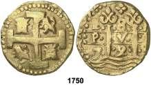 Santa Fe de Nuevo Reino. M. 2 escudos. (Cal. 392). Leones y castillos. Visible el nombre y el ordinal del rey. Rara así. MBC+.