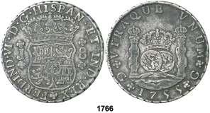 F 1766 1755. Guatemala. J. 8 reales. (Cal. 289). Columnario.