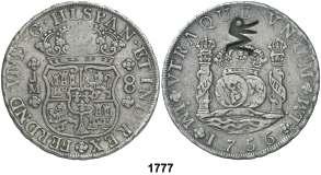 ................................ 175, F 1777 1756. Lima. JM. 8 reales. Columnario.