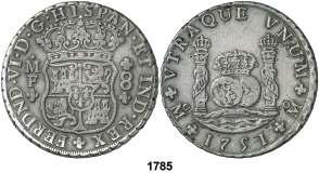 F 1785 1751. México. MF. 8 reales. (Cal. 327). Columnario. MBC. Est. 225.