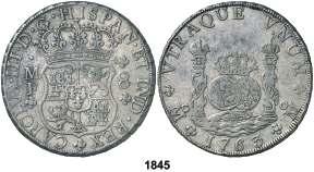 F 1845 1763. México. MF. 8 reales. (Cal. 897). Columnario. Leves golpecitos. MBC/MBC+. Est. 225.