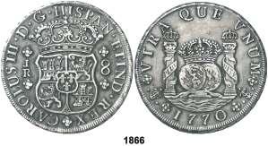 F 1866 1770. Potosí. JR. 8 reales. (Cal. 972). Columnario. Leves rayitas. Escasa.
