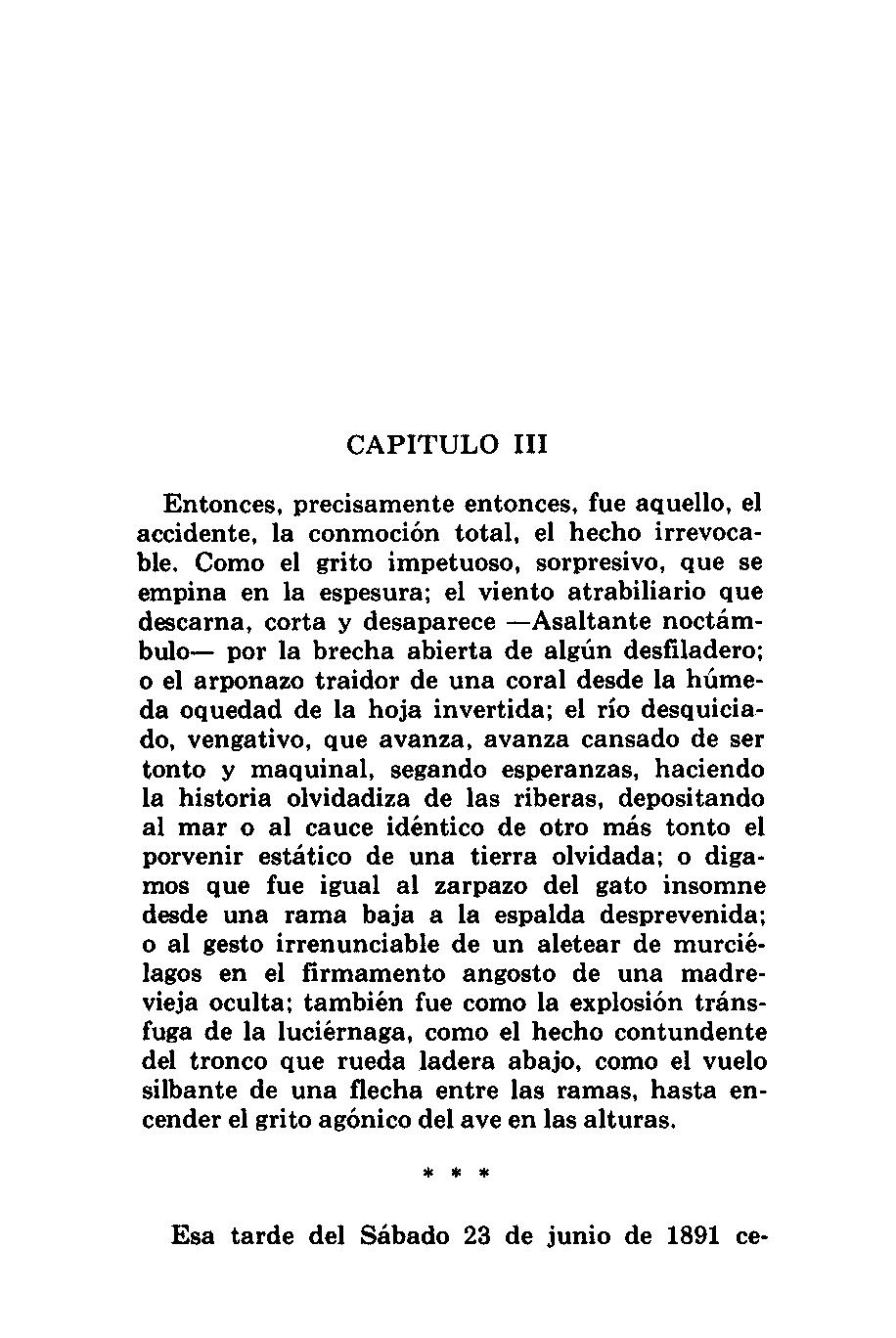 CAPITULO III Entonces, precisamente entonces, fue aquello, el accidente, la conmoción total, el hecho irrevocable.