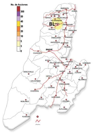 8 PRESECIA ACTIVA DEL EL BL: Bolcheviques del Líbano Cabecera Municipal Vía Principal Límite Municipal MAPA 4 Fuente: DAS Fuente Base Cartografica IGAC.
