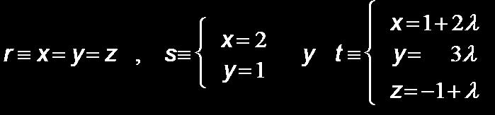 De la recta r tomamos el punto A(0, 0, 0) y el vector director (1, 1, 1).