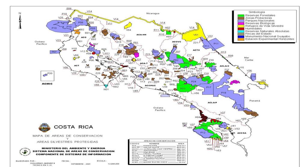 Costa Rica 166 unidades terrestres y marinas bajo protección pública que ocupan 1.800.