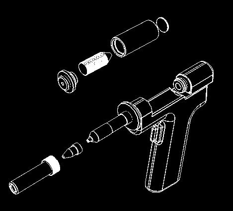 CUIDADO y MANTENIMIENTO Ilustración de la pistola para desoldar desarmada: Filtro tipo Espiral Tubo filtrante Almohadillas Tapa del tubo filtrante Ensamblaje del Ensamblaje del soporte posterior