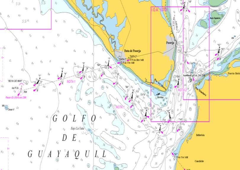 29 Las coordenadas de localización son las siguientes: Latitud: 02 16 51 S Longitud: 79 54 49 W El Canal del Morro sirve como ruta de acceso a las instalaciones del Puerto de Guayaquil.