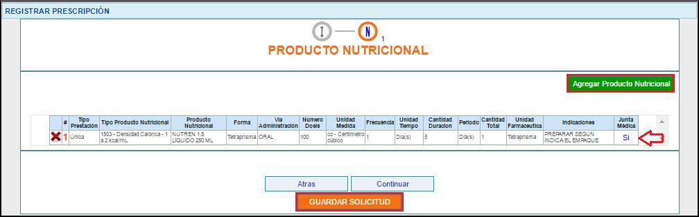 Botón : permite limpiar todos los datos ingresados en el capítulo de Producto Nutricional y se regresa a la pantalla de inicial de Producto Nutricional Agregar Producto Nutricional.